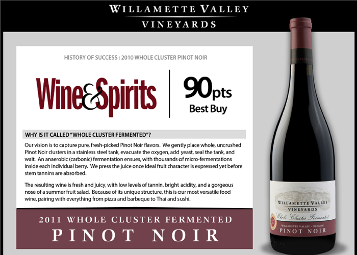 Willamette Valley Vineyards Willamette Valley 2011 Whole Cluster Fermented Point Noir